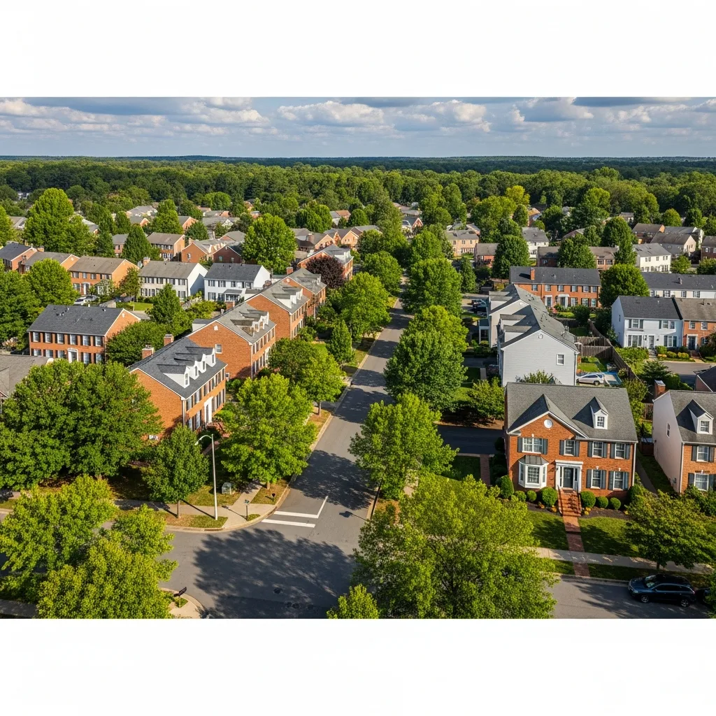 Suburban neighborhoods in Woodbridge VA — mixed housing from 1970s split-levels to newer townhomes