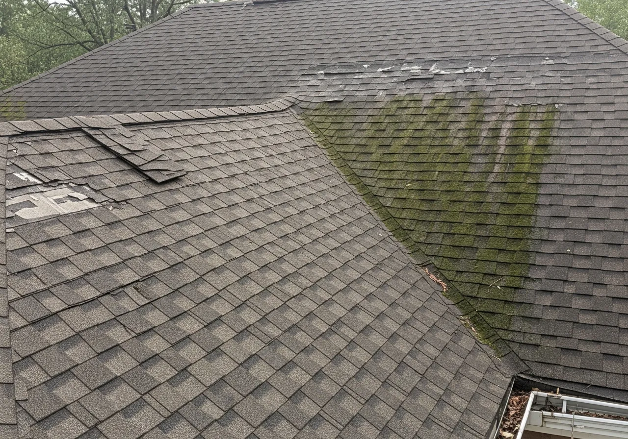 Hail-damaged asphalt shingle roof Woodbridge VA before replacement